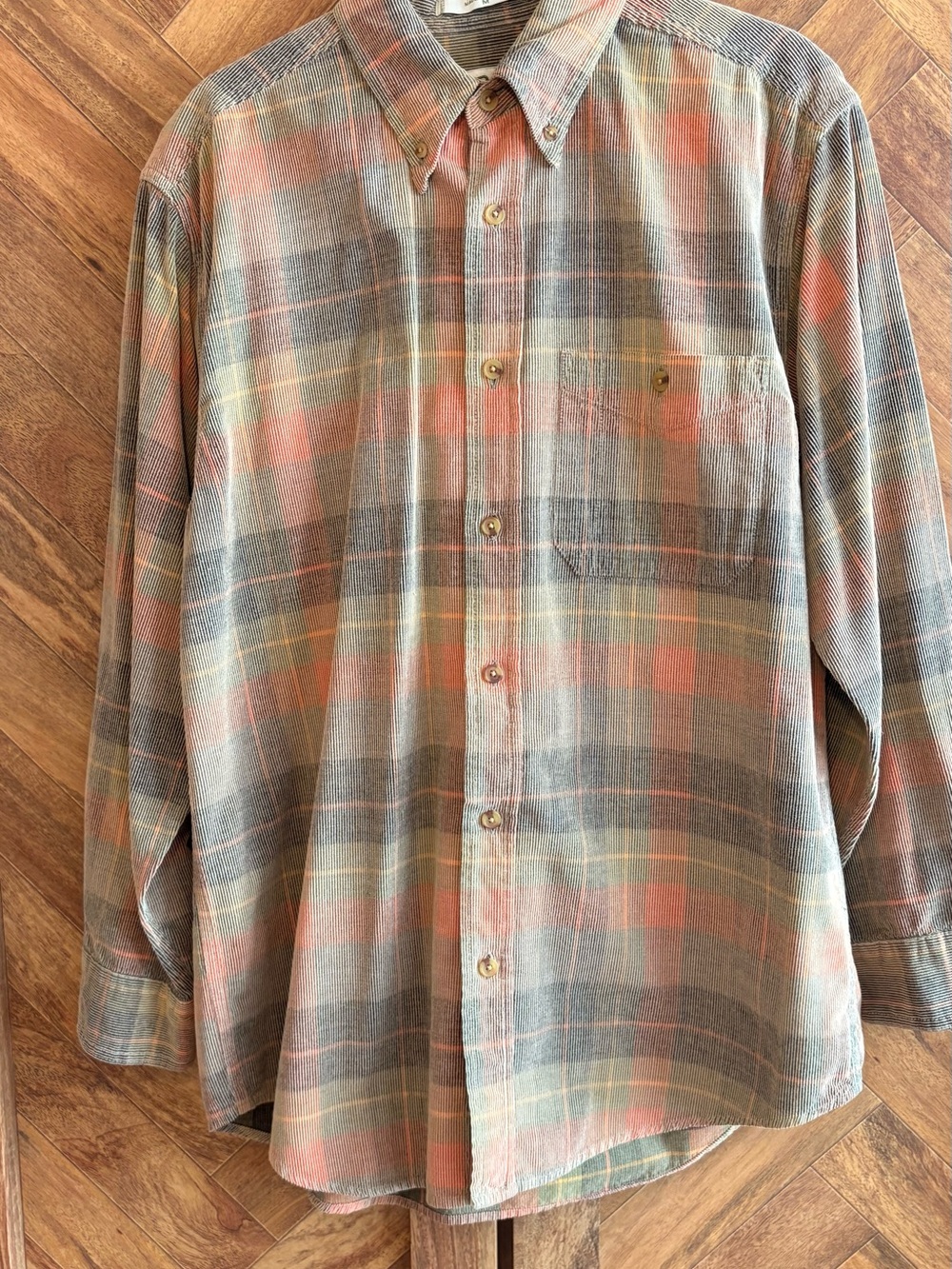 ORVIS Corduroy Button-Down Plaid Shirt in Orange Grey Green Men’s Medium - Picture 8 of 14